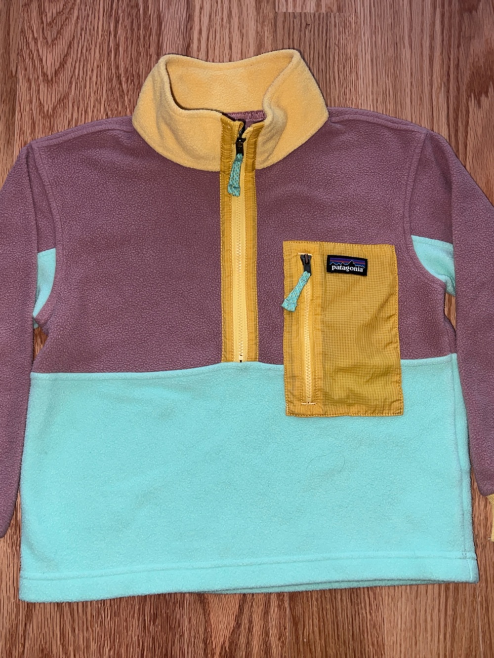 Patagonia Colorblock Kids Fleece Pullover - Mauve, Mint & Mustard